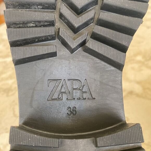 Zara Black Leather Military Lace Up Chunky Ankle Boots With Studs - Picture 13 of 14